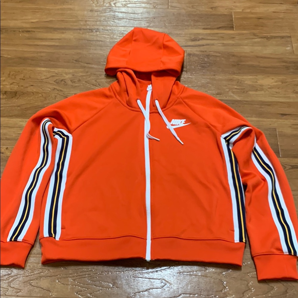 Nike Orange Zip-Up Hoodie with Stripe Sleeve Detail